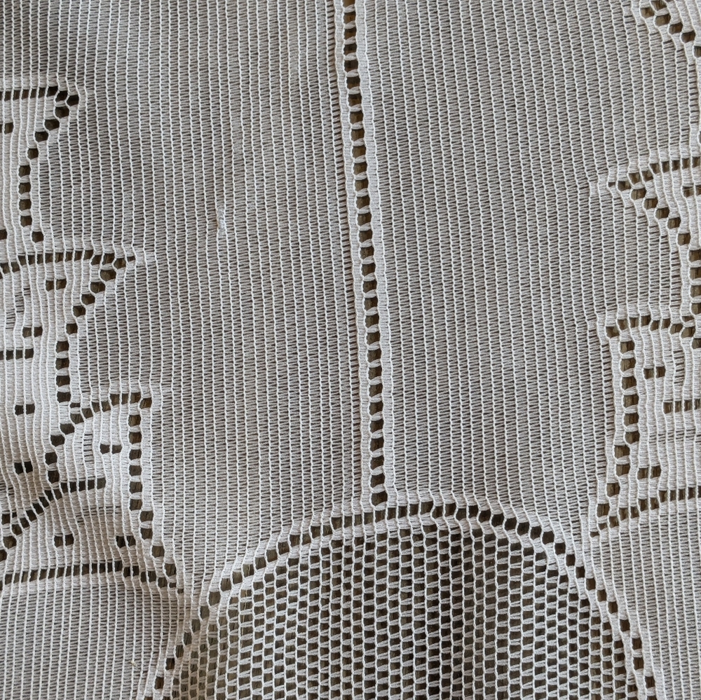 Vintage Christmas Table Cloth Skirt 54" Lace Sheer White Candy Canes Holidays - Picture 8 of 8